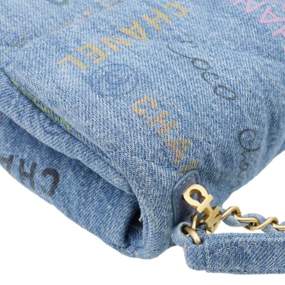 CHANEL  Mood Flap Small Quilted Denim Logo Printed Shoulder Bag Blue - Picture 5 of 11